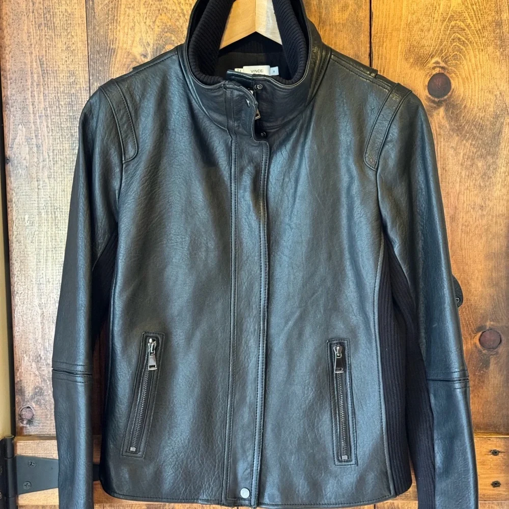 Vince 100% Lamb Leather Classic Black Leather Jacket Medium - Picture 2 of 6